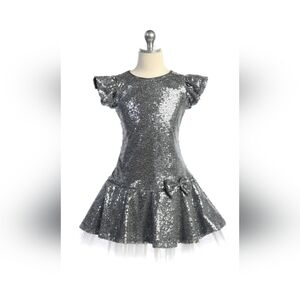 SEQUIN RUFFLE SLEEVE TUTU GIRLS DRESS